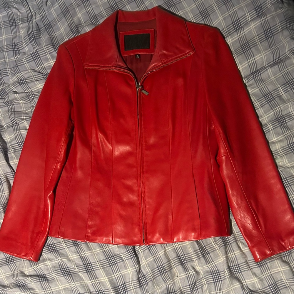 Red leather jacket size large